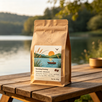 Sachet à café personnalisé haut de gamme imprimé en héliogravure, fond plat, scellé sur huit côtés, pour le stockage de grains de café torréfiés de 1 lb et 2 lb