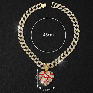 Collar NL2260 con Colgante de Corazón con Pintura Roja, Estilo Hip Hop, Personalizado, de Aleación con Diamantes, Cadena Cubana para Parejas - Product Image 3