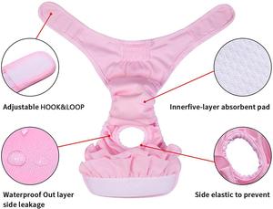 Jupes menstruelles absorbantes et anti-fuites en coton pour animaux de compagnie, culottes de période pour grandes femelles, couches réutilisables et lavables pour chiennes - Product Image 6