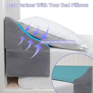 Coussin <span class=keywords><strong>de</strong></span> <span class=keywords><strong>lit</strong></span> King Size avec design en forme <span class=keywords><strong>de</strong></span> <span class=keywords><strong>cale</strong></span>, pour tête <span class=keywords><strong>de</strong></span> <span class=keywords><strong>lit</strong></span> et remplissage d'espace <span class=keywords><strong>de</strong></span> <span class=keywords><strong>matelas</strong></span> (0-6 pouces), en polyuréthane PU gris uni, 76x10x7 - Product Image 6
