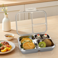 Boîte à lunch en acier inoxydable et silicone à 3 compartiments, avec couvercle intérieur transparent amovible, chauffable au micro-ondes, boîte bento pour enfants