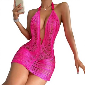 YM027 2026 <span class=keywords><strong>Europe</strong></span> États-Unis AliExpress pour Robe Femme Sexy <span class=keywords><strong>de</strong></span> Soirée, Mini, en Nylon Anti-Plis, Col Halter, Décolleté Plongeant en V - Product Image 1