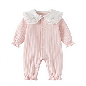 Combinaison à manches longues pour bébé fille, en coton doux côtelé avec boutons, <span class=keywords><strong>tenue</strong></span> de printemps pour nouveau-né, fabriquée en Chine - Product Image 1