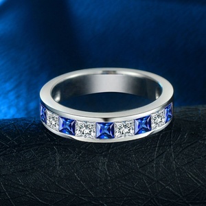 Bijoux fins <span class=keywords><strong>saphir</strong></span> bleu zircon cubique 925 argent blanc plaqué or demi éternel pierre précieuse <span class=keywords><strong>bague</strong></span> plaqué rhodium pour les mariages - Product Image 5