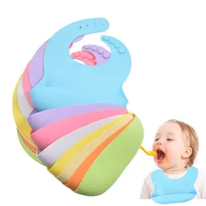 Reusable Baby Bandana Drool Bib with Spoon Bowl Set Bpa Free Food Grade Silicone Organic Water Proof Baby Silicone Infant Bib