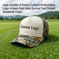 Casquette de baseball OEM à 5 panneaux, personnalisable avec logo brodé, style sportif, avec logo imprimé bicolore, casquette de baseball vierge tendance