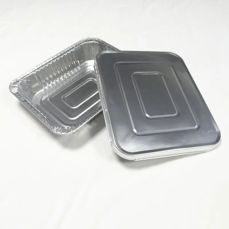 Récipient alimentaire jetable en aluminium, forme rectangle, 3500x323x64mm, 13x263x10.4 pouces, demi-taille, avec couvercle en aluminium, 2.6 ml