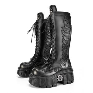 Botas de Plataforma con Diseño de Llamas, Estilo Gótico Oscuro, con Toques Metálicos, para Parejas, Color Negro - Product Image 6