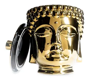 Heißer Verkauf Buddha Kopf Buddha Statue Gold Silber Keramik Aroma therapie Kerze Kerzen behälter Reines Soja wachs