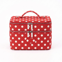 Bolsa de Cosméticos de Cuero con Diseño de Puntos Rojos, Personalizable con Logotipo, de Doble Capa, para Viaje, Organizador de Maquillaje, Marca LZ Supplier