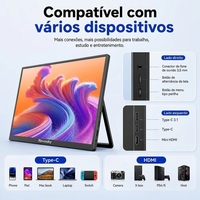 Moniteur portable tactile 15,6 pouces 1080P LED IPS anti-reflet avec double haut-parleur USB Type-C sans fil pour extension d'écran de jeu pour ordinateur portable