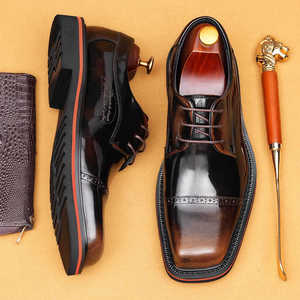 Thick <b>Soled</b> Cowhide Oxford Shoes Smooth Finish Casual Formal Genuine Leather Men's Shoes Wedding Shoes Evergreen Waterproof - Product Image 2