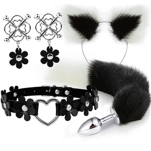 Adult Sex Toy Cosplay Sexshop <strong>Plug</strong> Anal 4 Piece Fox Long Tail Stainless Steal Anal Butt <strong>Plug</strong> Set for Men Women - Product Image 4