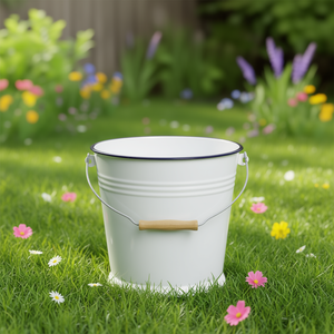 Cubo de Agua Esmaltado KARL KRGER de 5l Blanco con Asa de Madera - Product Image 3