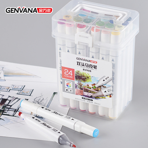 Marqueurs d'art GENVANA en gros, à base d'huile, 24 couleurs, double pointe, pour <span class=keywords><strong>dessin</strong></span> et croquis, usine OEM - Product Image 1