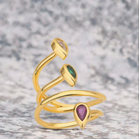 Bague en acier inoxydable plaqué or 18 carats avec triple pierre sertie de zircon CZ, design géométrique en fil, pour femme, cadeau, fête