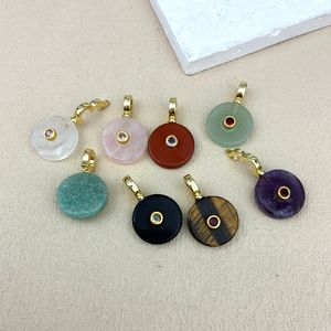 Liontin Koin Bulat Minimalis Berlapis Emas dengan Kristal Zirkon dan Batu Aventurin Hijau serta <span class=keywords><strong>Jasper</strong></span> Merah untuk Kalung DIY, Cocok untuk Hadiah Pesta - Product Image 2