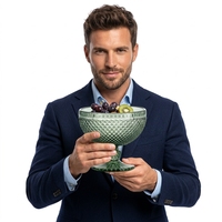 Gobelet à dessert vintage en verre épais 300 ml, bleu vert, avec pied diamanté, pour crème glacée et salade, vaisselle de fête