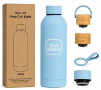 Botol Air Vakum Isolasi Stainless Steel Ramah Lingkungan 500ml dengan Tutup dan Pegangan Bambu Bebas BPA Anti Bocor untuk Perjalanan