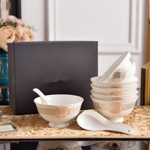 ชุดชามเซรามิกเนื้อละเอียดขนาด 4.5 นิ้ว 6 ใบ พร้อมช้อน 6 ด้าม รุ่นหัวทอง - Product Image 1