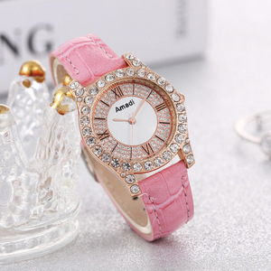 Montre à quartz Amadi Summer New Product Belt Roman Literal Full Diamond Luxury Women's Atmosphere Versatile Watch+Bracelet - Product Image 4