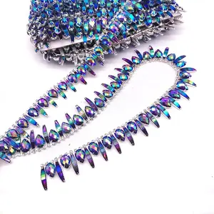 carnival costumes accessories supplier purple AB resin fringe clear AB rhinestone trimming welding rhinestone cup chain