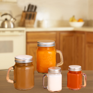 Nouveau pot en verre miniature transparent vide de 120 ml avec poignée et couvercle à vis pour <span class=keywords><strong>confiture</strong></span>, bonbons, café - Marque MK - Product Image 1