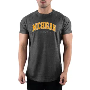 Wholesale Gym Fitness Bodybuilding Cotton T-Shirt Mens Sport Running Short Sleeve Shirt Trend Michigan Midwestern USA Print Tops