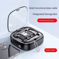 Lot de 6 en 1 : Boîte de rangement pour câbles de charge rétractables, kit adaptateur multi USB-C, iOS, Micro USB, support de bureau, organisateur, cadeau de voyage