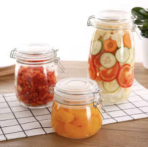 Immagazzinaggio <span class=keywords><strong>barattolo</strong></span> di <span class=keywords><strong>vetro</strong></span> lato dritto in acciaio inox Clip <span class=keywords><strong>guarnizione</strong></span> in gomma per la conservazione degli alimenti da cucina - Product Image 3