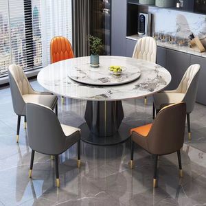 Rock Slab Grande table à manger <span class=keywords><strong>ronde</strong></span> pour 6 personnes et <span class=keywords><strong>chaise</strong></span> Table <span class=keywords><strong>ronde</strong></span> haut <span class=keywords><strong>de</strong></span> gamme avec plateau tournant Table à manger moderne et simple - Product Image 2