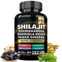 Capsules de Shilajit, Ashwagandha, Rhodiola Rosea et Panax Ginseng – 60 Comprimés – Complément Alimentaire pour Améliorer la Densité Osseuse – Vente Transfrontalière