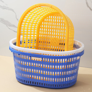 Oval Plastic Storage <b>Basket</b> 66x47x30.5cm <b>Stackable</b> PP Material For Neatening And Storage Blue Yellow White - Product Image 2
