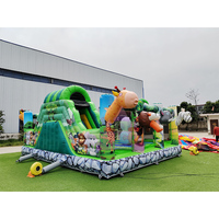 Château gonflable Jungle Park pour enfants, combo toboggan et structure gonflable, animaux de la savane, pour divertissement en plein air