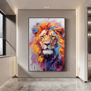 Mintura - Obra de Arte en Lienzo Acrílico Personalizada Hecha <span class=keywords><strong>a</strong></span> Mano, Póster de León de Arte Pop Animal Colorido, Decoración del Hogar, Decoración de Pared, Pintura Impermeable - Product Image 4