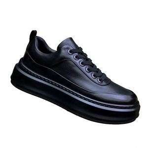 Men's Genuine Leather Sneakers Full Cowhide 2026 New Pure Black Casual Shoes Soft Bottom <b>Toe</b> Anti-slip Fashion Walking Shoes - Product Image 4