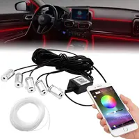 Bande lumineuse LED multicolore, 5-6m, fil néon RGB, pour intérieur de voiture, contrôle par application mobile, lumière d'ambiance