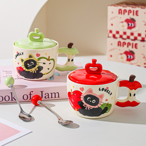 Ensemble de tasses en céramique mignonnes au design de chat pomme, avec boîte cadeau haut de gamme, pour les meilleurs amis et les cadeaux d'anniversaire - Product Image 1