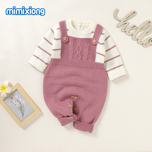 Mimixiong Oeko-TEX Abbigliamento Invernale per Neonati alla Moda con Righe, Tutine Calde a Maniche Lunghe in Maglia - Product Image 2