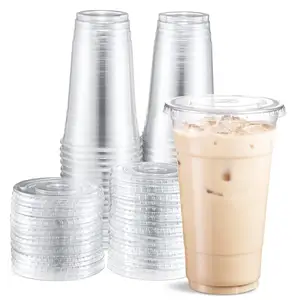 厂家定制直销咖啡杯一次性Diy可用透明塑料杯带盖和吸管