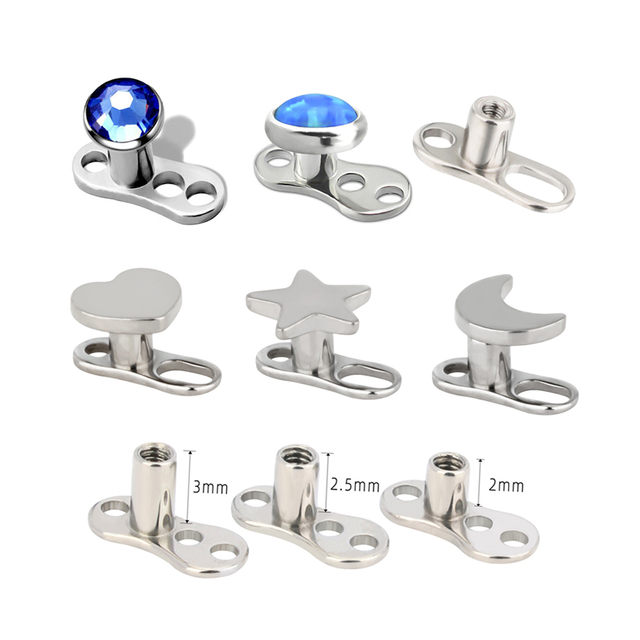 Wholesale ASTM F136 Titanium Micro Dermal Anchor 2 3 Hole Internally Threaded With Bezel Set CZ Sparkle Top Piercing Jewelry