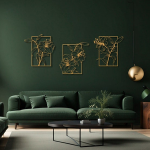 3 Set Or Fleur Grand Métal Art Mural Lilium Décoration <span class=keywords><strong>Murale</strong></span> Métal Art Décoration Maison Salon Décor <span class=keywords><strong>Objet</strong></span> - Product Image 3