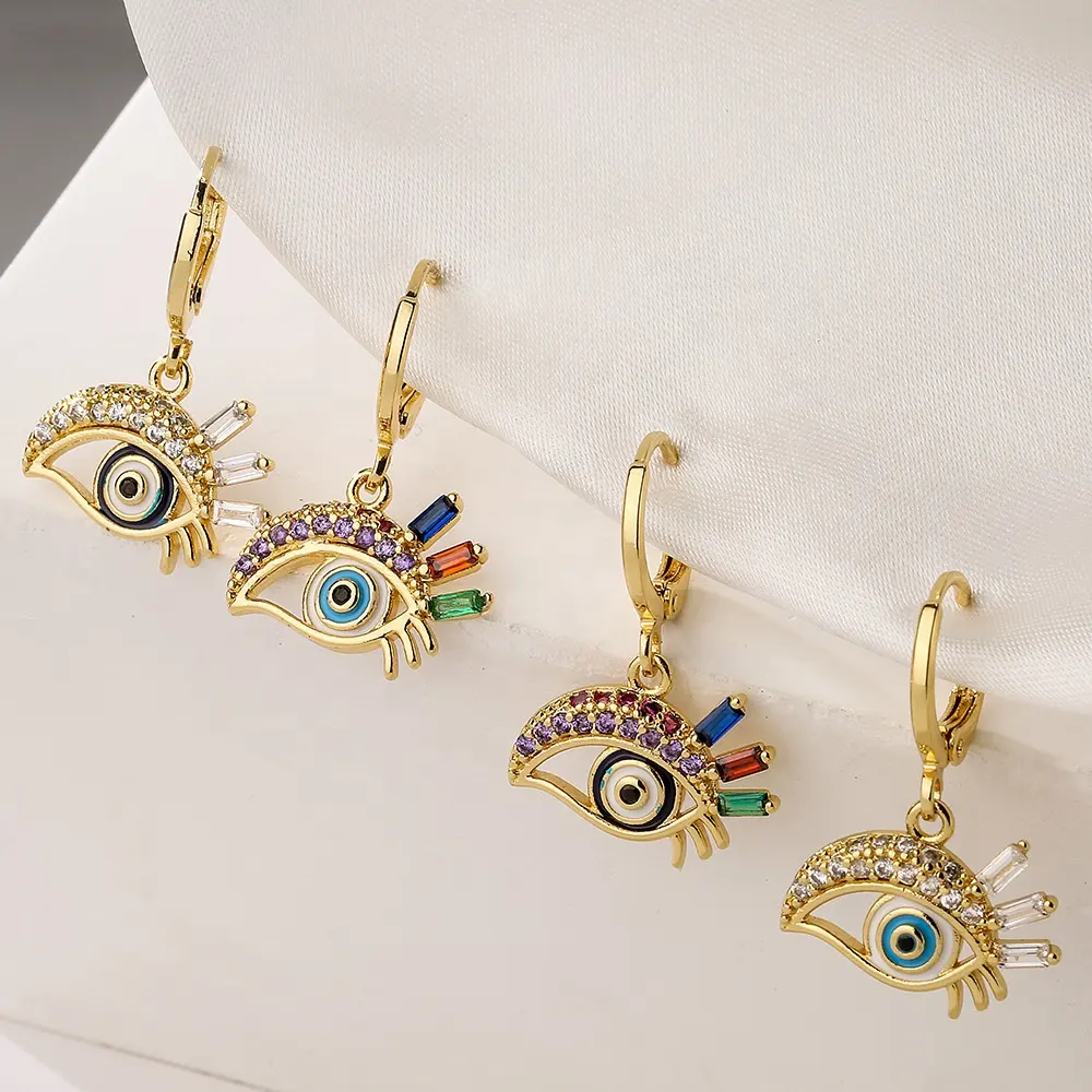 India Jewelry Colourful Devil's Eye Huggie Earring Zircon Drop Oil Enamel Plated 18K Gold Evil Eye Pendant Earring For Female