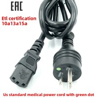 Cordon d'alimentation médical de qualité hospitalière, norme américaine, 15A, trois broches, 14AWG, PVC, 208 mm², fabriqué en Chine