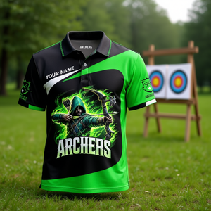 Camiseta de tiro con arco personalizada, verde y negra, con nombre personalizado, regalo para el equipo - Product Image 3