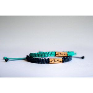 Fresh Blue Green Nylon Cord Woven Bracelet Minimalist <b>Engraved</b> Waves Pattern Rectangular Wooden Block Charm Bracelets for Men - Product Image 4