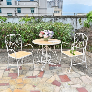 HOME European Style White Metal Base Round Wooden Top Coffee Table Living Room Accent Furniture - Product Image 6