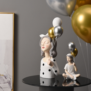 Scultura in Resina Ragazza Sognante con Palloncini - Statua d'Arte Moderna per Cameretta, Soggiorno, Giardino, Veranda e Decorazione Regalo - Product Image 2