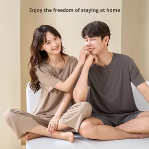 ชุดนอนสองชิ้นผ้าไอซ์ซิลค์บางทรงหลวมสำหรับใส่ในบ้านชุดใส่ในบ้านลำลองมีโครงสีล้วนขนาดใหญ่พิเศษสำหรับฤดูร้อน - Product Image 2