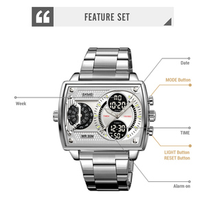 Skmei 2229 Lớn Đồng Hồ Người Đàn Ông Sang Trọng Vàng Thép Ban Nhạc Kỹ Thuật Số Analog Đồng Hồ Hai Múi Giờ Relogio Masculino Đồng Hồ Giản Dị Người Đàn Ông - Product Image 6